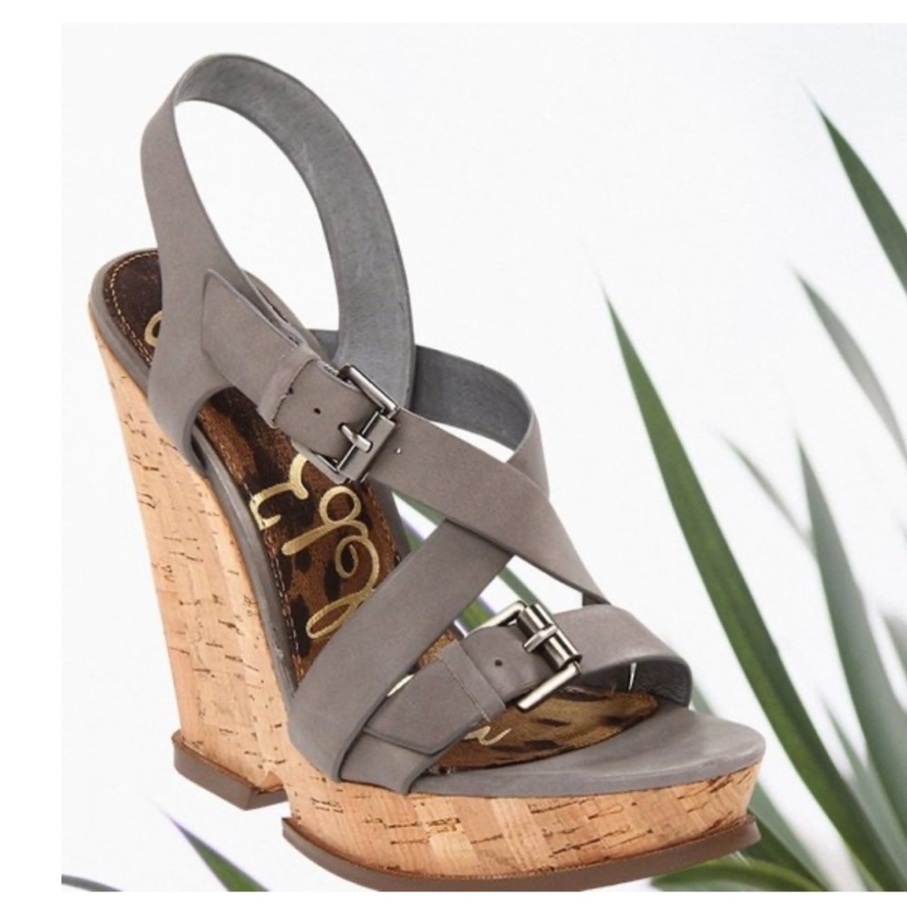 Sam Edelman Gray leather wedge sandals Josie 9